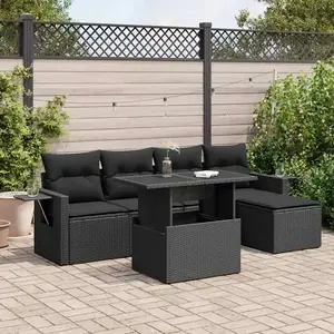 vidaXL - 6-delige - Loungeset - met - kussens - poly - rattan - zwart pas cher