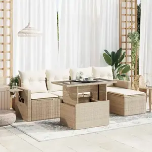 vidaXL Salon de jardin avec coussins 6 pcs beige résine tressée pas cher