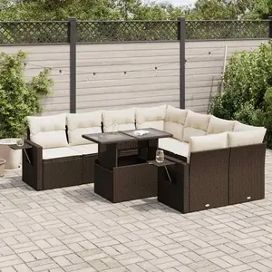 vidaXL Salon de jardin avec coussins 9 pcs marron résine tressée pas cher