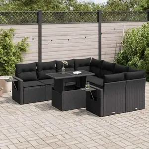 vidaXL - 9-delige - Loungeset - met - kussens - poly - rattan - zwart pas cher