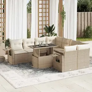 vidaXL Salon de jardin avec coussins 9 pcs beige résine tressée pas cher