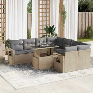 vidaXL - 9-delige - Loungeset - met - kussens - poly - rattan - beige pas cher