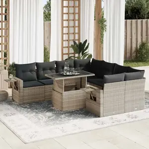 vidaXL Salon de jardin 9 pcs avec coussins gris clair résine tressée pas cher