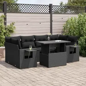 vidaXL Salon de jardin 7 pcs avec coussins noir résine tressée pas cher
