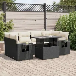 vidaXL - 7-delige - Loungeset - met - kussens - poly - rattan - zwart pas cher