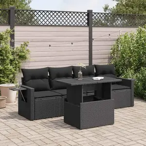 vidaXL - 5-delige - Loungeset - met - kussens - poly - rattan - zwart pas cher