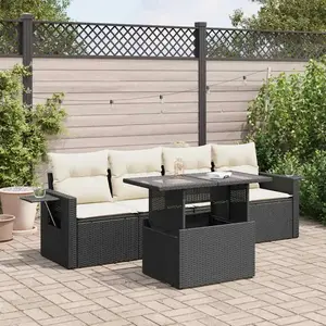 vidaXL - 5-delige - Loungeset - met - kussens - poly - rattan - zwart pas cher