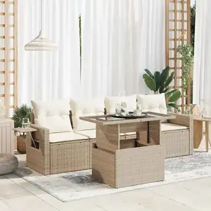 vidaXL Salon de jardin avec coussins 5 pcs beige résine tressée pas cher