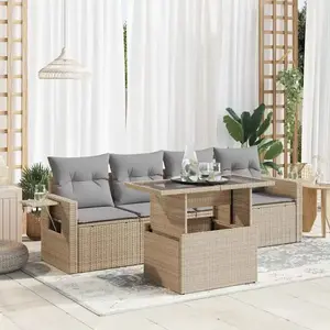 vidaXL - 5-delige - Loungeset - met - kussens - poly - rattan - beige pas cher