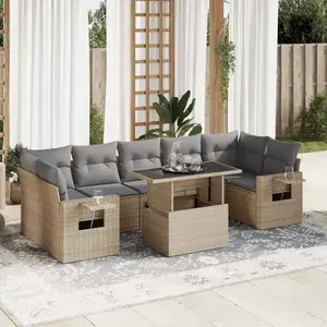 vidaXL - 8-delige - Loungeset - met - kussens - poly - rattan - beige pas cher