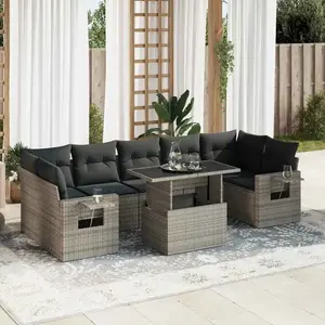 vidaXL - 8-delige - Loungeset - met - kussens - poly - rattan - grijs pas cher