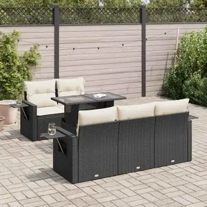vidaXL - 6-delige - Loungeset - met - kussens - poly - rattan - zwart pas cher