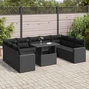 vidaXL Salon de jardin 10 pcs avec coussins noir résine tressée pas cher