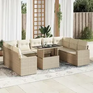 vidaXL Salon de jardin avec coussins 10 pcs beige résine tressée pas cher