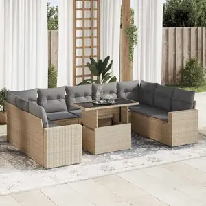 vidaXL - 10-delige - Loungeset - met - kussens - poly - rattan - beige pas cher