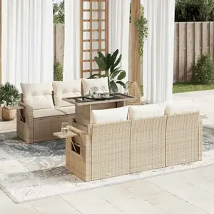 vidaXL Salon de jardin avec coussins 7 pcs beige résine tressée pas cher