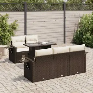 vidaXL Salon de jardin avec coussins 6 pcs marron résine tressée pas cher