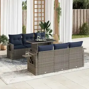 vidaXL Vidaxl Salon De Jardin Avec Coussins 7 Pcs Noir Résine Tressée Acacia pas cher