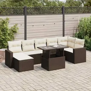 vidaXL Salon de jardin 8 pcs avec coussins marron résine tressée pas cher