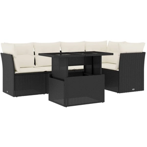 vidaXL Salon de jardin 6 pcs avec coussins noir résine tressée pas cher