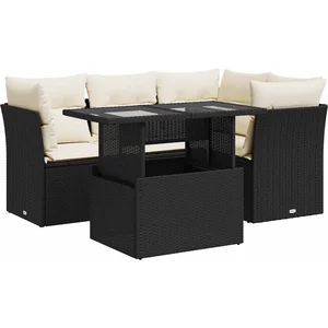 vidaXL Salon de jardin 5 pcs avec coussins noir résine tressée pas cher