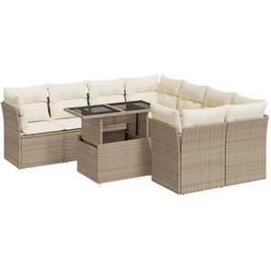 vidaXL Salon de jardin avec coussins 9 pcs beige résine tressée pas cher