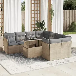 vidaXL Salon de jardin avec coussins 9 pcs beige résine tressée pas cher