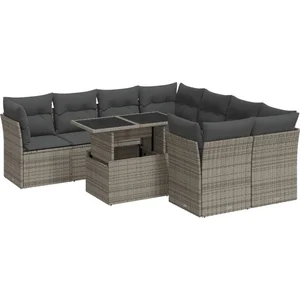 vidaXL Salon de jardin 9 pcs avec coussins gris résine tressée pas cher