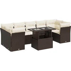 vidaXL Salon de jardin 8 pcs avec coussins marron résine tressée pas cher