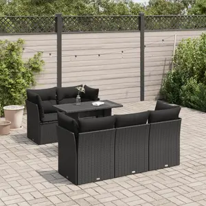 vidaXL Salon de jardin 6 pcs avec coussins noir résine tressée pas cher