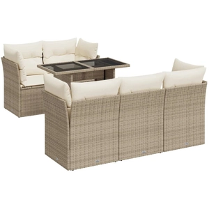 vidaXL Salon de jardin avec coussins 6 pcs beige résine tressée pas cher