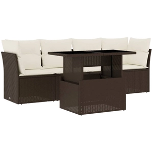 vidaXL Salon de jardin avec coussins 5 pcs marron résine tressée pas cher