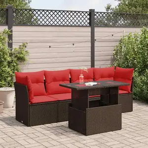 vidaXL Salon de jardin avec coussins 5pcs marron résine tressée acacia pas cher