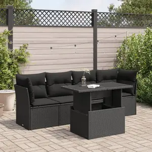 vidaXL Salon de jardin 5 pcs avec coussins noir résine tressée pas cher