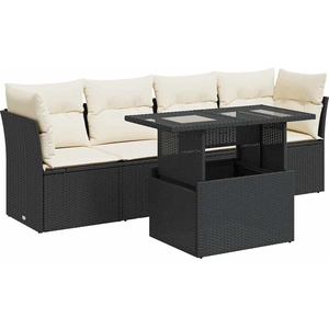 vidaXL Salon de jardin 5 pcs avec coussins noir résine tressée pas cher