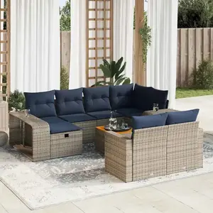 vidaXL Vidaxl Salon De Jardin 11 Pcs Avec Coussins Gris Résine Tressée pas cher