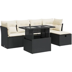 vidaXL Salon de jardin 6 pcs avec coussins noir résine tressée pas cher
