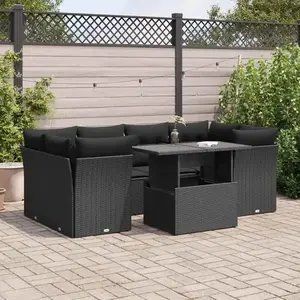 vidaXL Salon de jardin 7 pcs avec coussins noir résine tressée pas cher