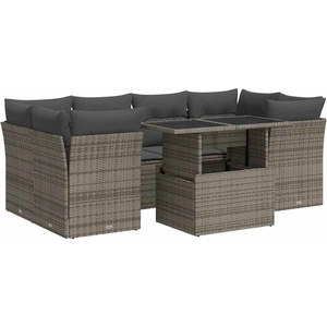 vidaXL Salon de jardin avec coussins 7 pcs gris résine tressée pas cher