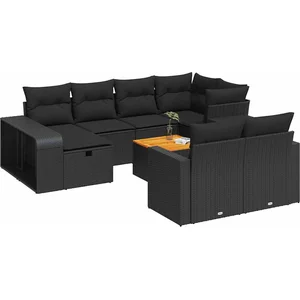 vidaXL Salon de jardin 11 pcs avec coussins noir résine tressée pas cher