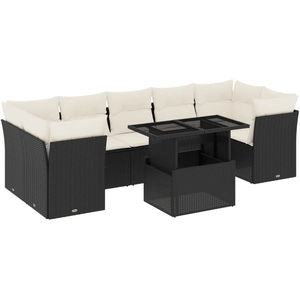 vidaXL Salon de jardin 8 pcs avec coussins noir résine tressée pas cher