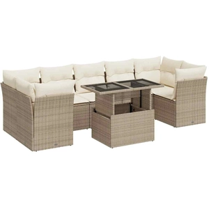 vidaXL Salon de jardin avec coussins 8 pcs beige résine tressée pas cher