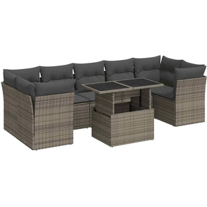 vidaXL Salon de jardin 8 pcs avec coussins gris résine tressée pas cher