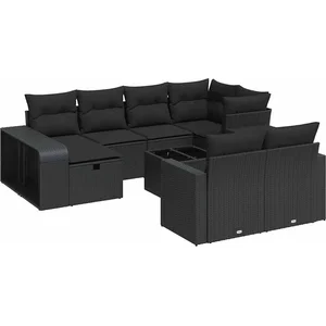 vidaXL Salon de jardin 11 pcs avec coussins noir résine tressée pas cher