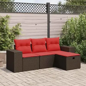 vidaXL - 4-delige - Loungeset - met - kussens - poly - rattan - bruin pas cher