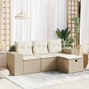 vidaXL - 4-delige - Loungeset - met - kussens - poly - rattan - beige pas cher
