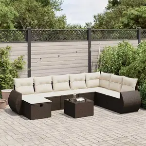 vidaXL - 9-delige - Loungeset - met - kussens - poly - rattan - bruin pas cher