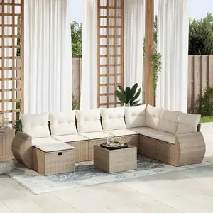 vidaXL Salon de jardin avec coussins 9 pcs beige résine tressée pas cher
