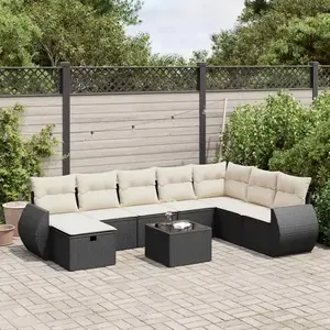 vidaXL Salon de jardin 9 pcs avec coussins noir résine tressée pas cher