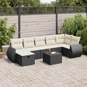 vidaXL Salon de jardin 8 pcs avec coussins noir résine tressée pas cher